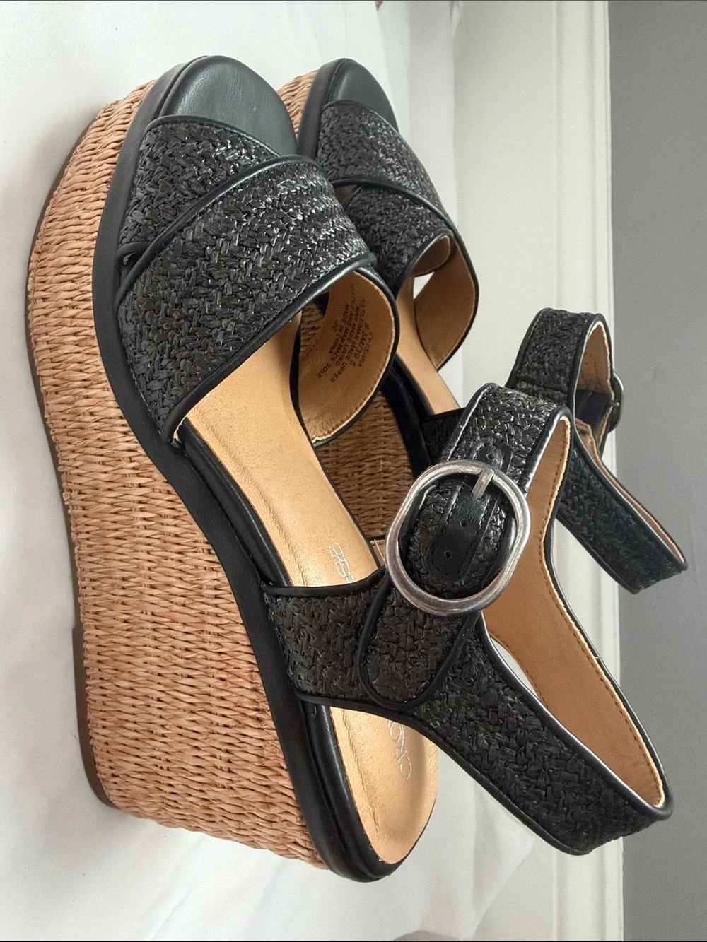 Black Woven Platform Wedge Sandals - Women's Size 8.5